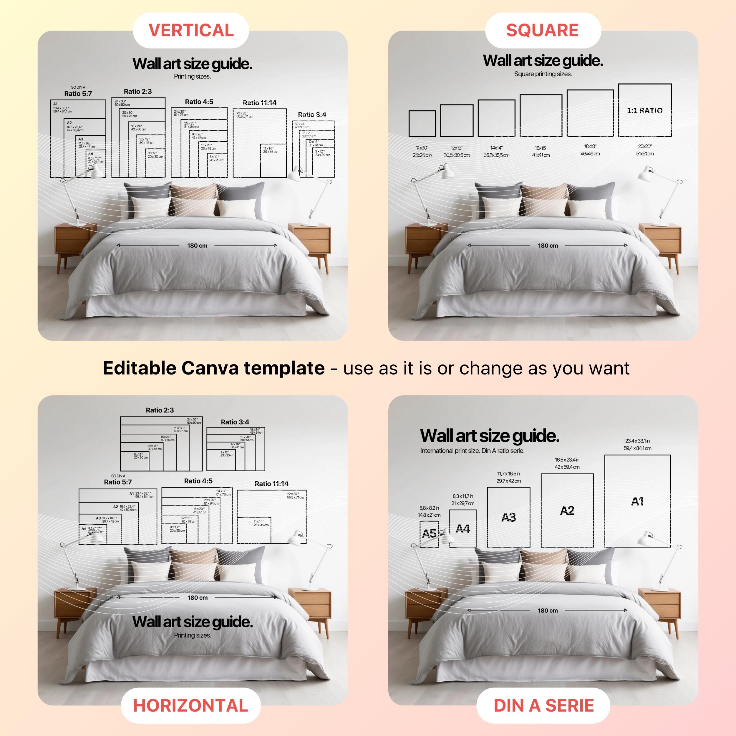 Editable Wall Art Size Guide, Wall Art Ratio Guide, Frame Size ...