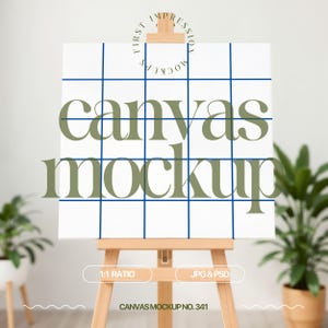 Square Canvas Mockup, Canvas Mockup On Easel, Square Canvas On Easel Mockup, Canvas Mock Up For Paintings, Mockup For Canvas, JPG & PSD