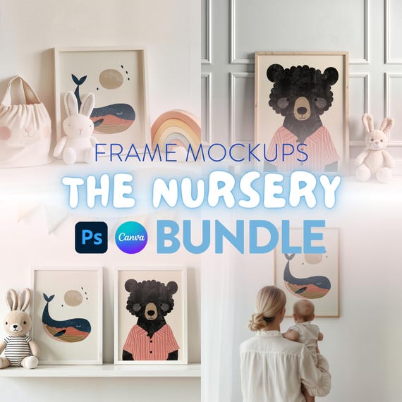 Nursery Frame Mockup Bundle 4x, Nursery Bundle Mockup Frame For Art, Nursery Mockup Frame Pack, Wall Art Template For Nursery, Kids Mockup