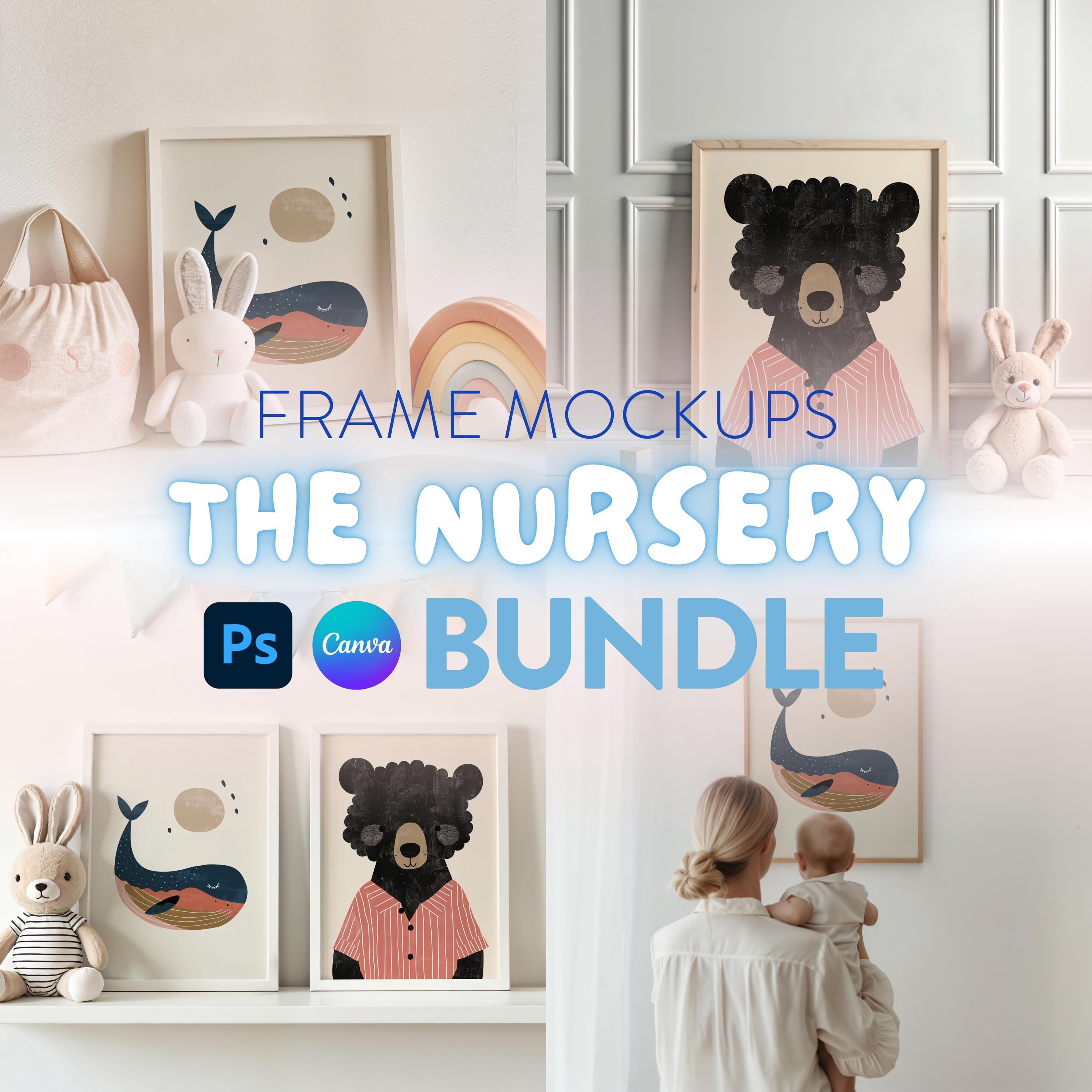 Nursery Frame Mockup Bundle 4x, Nursery Bundle Mockup Frame For Art, Nursery Mockup Frame Pack, Wall Art Template For Nursery, Kids Mockup