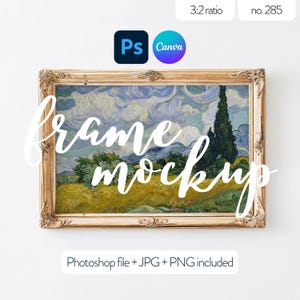 3x2 Vintage Frame Mockup, Horizontal Frame Mockup 3x2 Ratio, Landscape Frame Mockup Artwork, 3x2 Frame Mock Up Template, Gold Frame Mockup