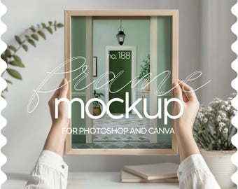 Frame Mockup With Person, 4:5 Mockup Frame With Person, Frame Template With Person, Person Holding Frame Mockup, Person With Frame Mockup