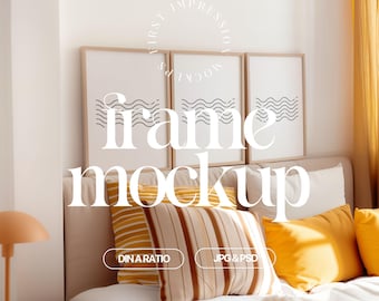 JPG + PSD Frame Mockup Din A Ratio, Set of 3 Mockup Frame For Wall Art, 3 Frame Mock Ups For Posters, Modern Interior Frame Mockup For Print