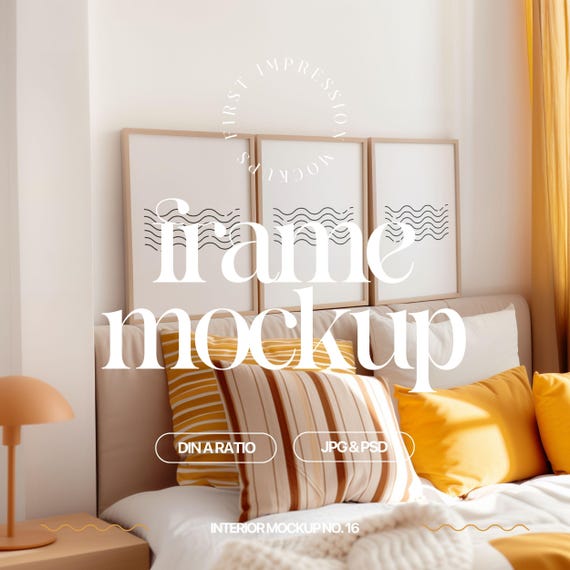 JPG + PSD Frame Mockup Din A Ratio, Set of 3 Mockup Frame For Wall Art, 3 Frame Mock Ups For Posters, Modern Interior Frame Mockup For Print