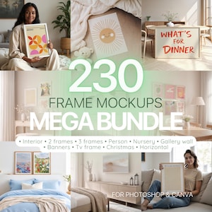 Frame mockup mega bundle, 230+ Frame mockup bundle set for Photoshop and Canva, Wall art frame template bundle, Mega bundle frame mock-ups