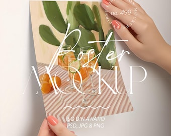 Poster Mockup With Person: Photoshop & Canva, Din A Size / ISO (PSD, JPG, PnG)