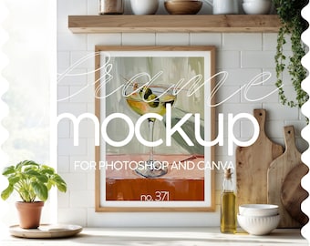 Kitchen Frame Mockup PSD, Iso Din A Frame Mockup In Kitchen Interior, Kitchen Mockup For Wall Art, Kitchen Mockup Frame, Wood Frame Mockup