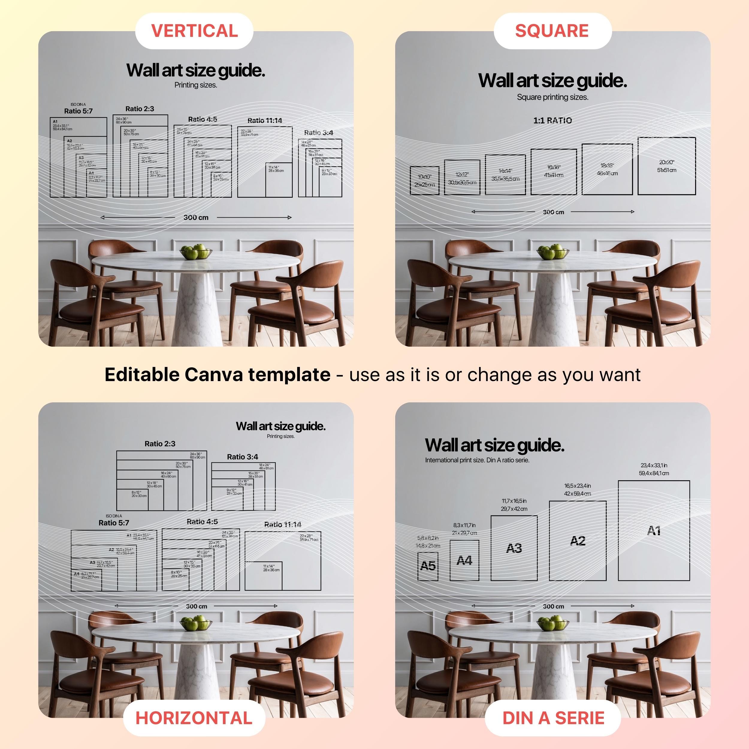 Wall Art Size Guide, Frame Size Guide Mockup, Photo Frame Sizes ...