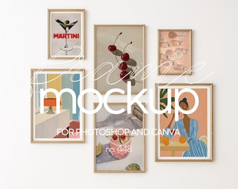6 Frames Mockup Gallery Wall, Gold Frame Gallery Mockup Poster Set, Frame Gallery Mockup Wall, Set Of 6 Frame Mockup, Gallery Frame Template