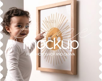 Nursery Mockup With Baby, Wall Art Frame Mockup For Nursery, Frame Mockup For Kid Room, Frame Mockup For Children Room, Nursery Mockup Frame