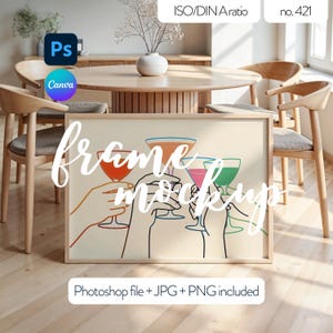 Horizontal frame mockup for Photoshop and Canva, Landscape frame mockup in home interior, Horizontal wood frame template, Landscape mock-up