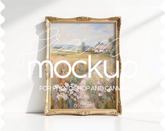 Vintage Mockup Gold Frame, Din A Frame Mockup For Wall Art, Vintage Frame Mockup For Artwork Display, Close Up Frame Mock Up For Posters 3x4
