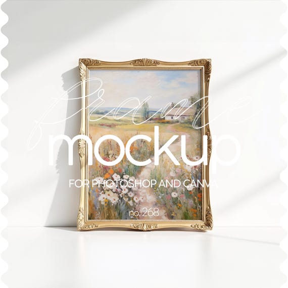 Vintage Mockup Gold Frame, Din A Frame Mockup For Wall Art, Vintage Frame Mockup For Artwork Display, Close Up Frame Mock Up For Posters 3x4
