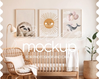 Nursery mockup set of 3 frames, 2x3 Ratio frame mockup for nursery, PNG, JPG & PSD Nursery frame template, Set of 3 frame mock-up