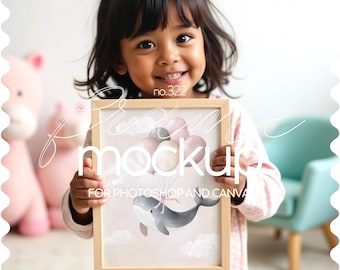Nursery Interior Frame Mockup For Wall Art, PSD PNG Nursery Frame Mockup Iso A, Kids Room Mockup Frame, Nursery Mock Up Poster Presentation