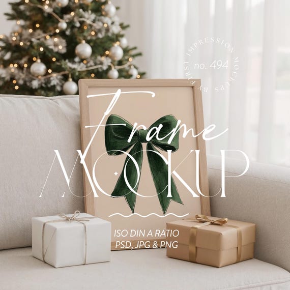 Christmas Frame Mockup DIN A Ratio / ISO Frame Mock Up For Christmas, Wooden Frame Template (Psd & Png)