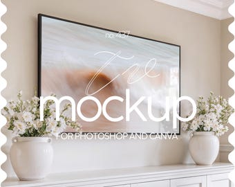 TV Frame mockup with 16x9 ratio, Frame mockup TV art display, Tv mockup for canva and photoshop, PSD mockup samsung tv, Png mockup for Tv