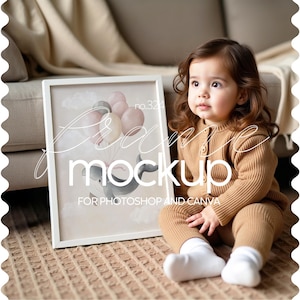 Nursery Frame Mockup With Baby, Artwork Frame Mockup For Nursery, Nursery Mockup Frame, Nursery Interior Frame Mockup, Iso A Mockup For Art