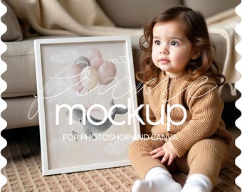 Nursery Frame Mockup With Baby, Artwork Frame Mockup For Nursery, Nursery Mockup Frame, Nursery Interior Frame Mockup, Iso A Mockup For Art