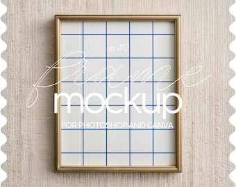 4:5 Gold frame mockup for Photoshop and Canva, Vintage frame mock-up, 4x5 ratio frame template mockup, Flatlay mockup with gold frame