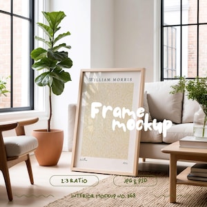 Frame Mockup In Livingroom, 2x3 Ratio Frame Mock Up PSD, Interior Frame Mockup For Wall Art, Wall Art Mockup Frame Template, Frame Mock Up