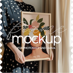 Din A Frame Mockup PSD + PNG, Person With Frame Mockup, Person Holding Poster Frame, Thin Wood Frame Mockup With Person, Mockup For Wall Art