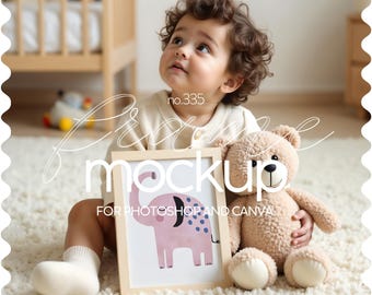 Nursery Frame Mockup With Baby, Iso A Frame Mockup For Nursery, Baby Holding Frame Mockup, A4 Frame Mockup Template ForWall Art, Din A Frame