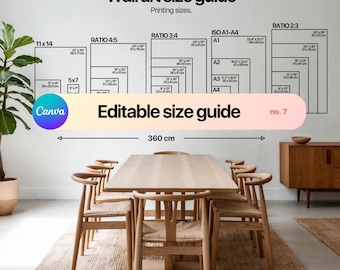 Storleksguide för väggdekorationer, Mockup för ramstorlekar, Jämförelse av fotoramstorlekar, Guide till väggdekorationsförhållande, Storleksguide för väggdekorationer, Redigerbar storleksguide