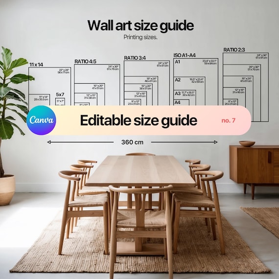 Wall Art Size Guide, Frame Size Guide Mockup, Photo Frame Size Comparison, Wall Art Ratio Guide, Size Guide Wall Art, Editable Size Guide