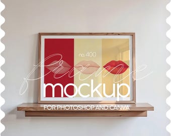 Horizontal wooden frame mockup with iso a ratio, Din A landscape frame mockup for wall art display, Landscape frame mock-up