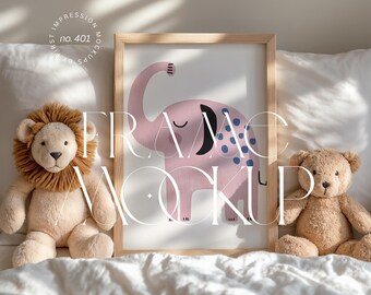 Kinderzimmer-Mockup aus Holz (2:3-Format), Holzrahmenvorlage für Kinderzimmer, Kinderzimmer-Rahmen-Mockup für Canva und Photoshop, Flatlay-Mockup-Rahmen