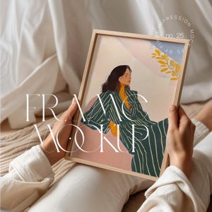 Mockup van een dun houten frame, handen die een posterframe vasthouden, mockup van een eenvoudig houten frame, verticaal frame, mockup van een frame voor wanddecoratie, mockup van een ingelijst canvas.
