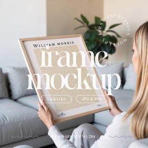 3x4 Ratio Frame Mockup With Person, Person Holding Frame Mockup PSD, Wall Art Frame Mockup Template, Thin Wood Frame Template For Wall Art