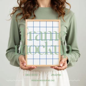 Person with frame mockup, Din A ratio, PSD & JPG