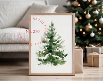Christmas Mockup Frame Din A, Christmas Holiday Frame Mockup, Festive Frame Mockup For Christmas, PSD Christmas Mockup For Wall Art Display