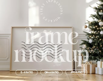 Horizontal Christmas Frame Mockup, Landscape Frame Mockup Christmas, Christmas Holiday Mockup With Landscape Frame, Christmas Mockup Frame