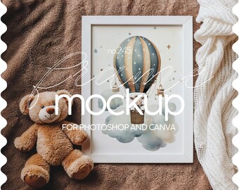 Frame Mockup For Nursery, Din A Nursery Mockup For Poster, Flatlay Poster Mock Up For Kids Room, Frame Template For Nursery, Art Mock Ups
