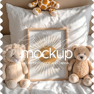 Nursery mockup frame a4, Iso din a nursery frame mockup, Wooden frame template for nursery, Frame mock up for Canva and Photoshop