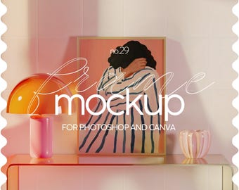 Mockup di cornice di metà secolo, mockup di cornice per interni moderna, mockup di cornice alla moda con mockup di cornice per interni colorata, modello di cornice Psd, arte murale