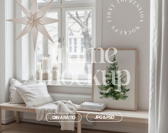 Christmas Mockup Frame Din A, Christmas Mockup For Poster Presentation, Christmas Holiday Frame Mockup, Festive Frame Mockup For Christmas