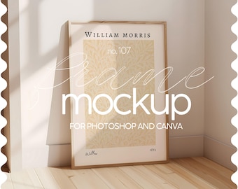 Din A Ratio Mockup Frame PSD, Thin Wood Frame Mockup For Poster, Wall Art Mockup Frame Minimalistic Interior, Vertical Frame Mock Up For Art