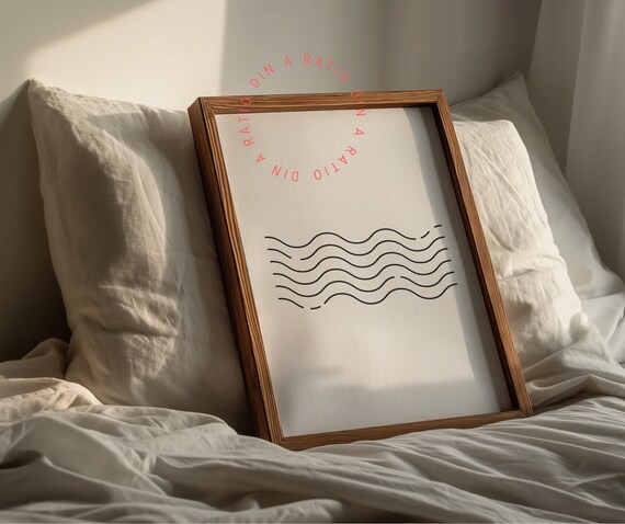 Wall Art Template Din A Frame, PSD Mockup Frame For Artwork Display, Dark Wooden Frame Mockup In Bedroom Interior, Minimal Frame Mockup Art