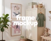 Two frame mockup for nursery art, Set of 2 nursery frame mock ups, Thin wood frame templates, Din A ratio, Iso A ratio, JPG & PSD Frame set