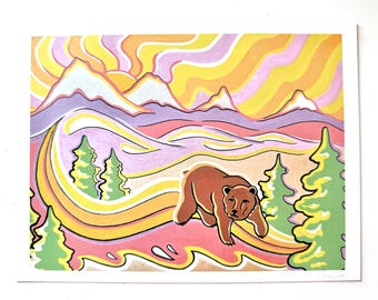 Bear in the Mountains - art print 8x6