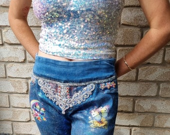 free sequin top with these Sparkle and Shine in Festival Party Pants: Be-Jeweled and Glittered to Perfection!