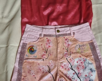 Free satin top with this Pretty in Pink hippy festival cotton shorts