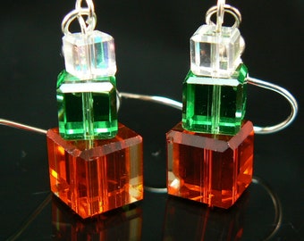 Stacked Christmas present Austrian crystal beaded earrings