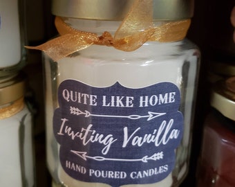 Vanilla scented 6.5 oz. jar candle with gold lid, and organza ribbon. Vanilla extract | homey | sweet | rich | men's gift | groomsman gift