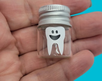 Tooth fairy jar- adorable smiling tooth.  Tooth fairy | tooth fairy pillow | container | holds lost tooth | keeps tooth safe | smiling tooth
