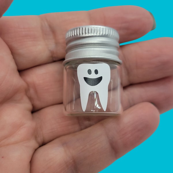 Tooth fairy jar- adorable smiling tooth.  Tooth fairy | tooth fairy pillow | container | holds lost tooth | keeps tooth safe | smiling tooth